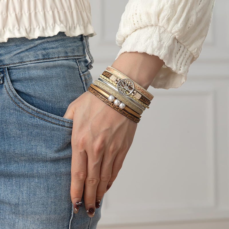 Rantanto Braid Leather Wrap Bracelet Trendy Stackable Crystal Cuff Boho Gold Heart Bracelet Jewelry Gift For Women - Image 2